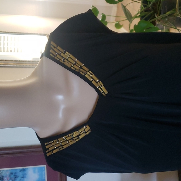 Anne Klein 10 stone adorned scoopneck with cascading gathered drape stretchy - Picture 2 of 9